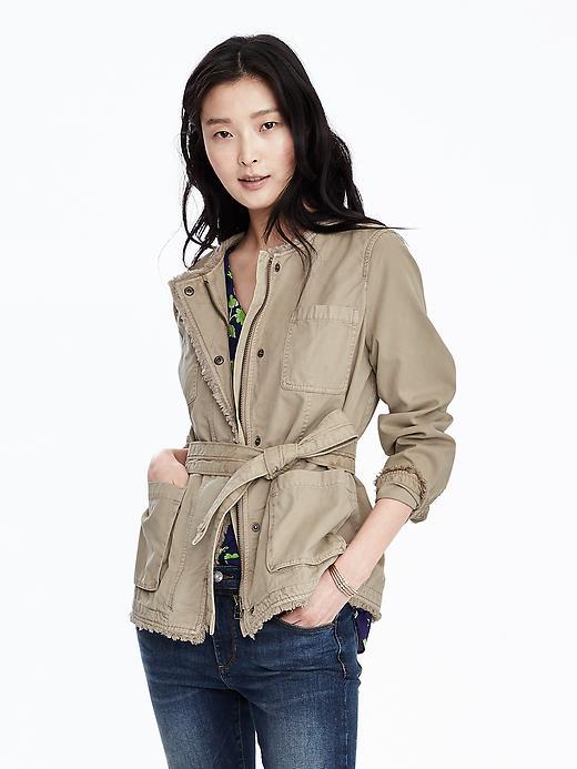 Banana Republic Frayed Edge Military Jacket Size L Petite - Khaki