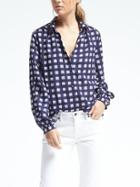 Banana Republic Womens Easy Care Gingham Ruched Blouse - Navy