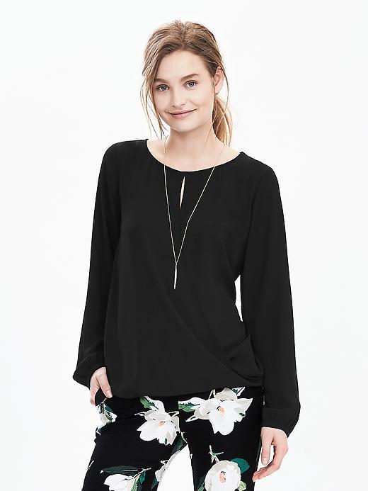 Banana Republic Womens Wrap Front Crepe Blouse Size L - Black