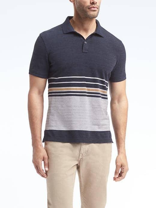Banana Republic Slim Pique Stripe Polo - Navy
