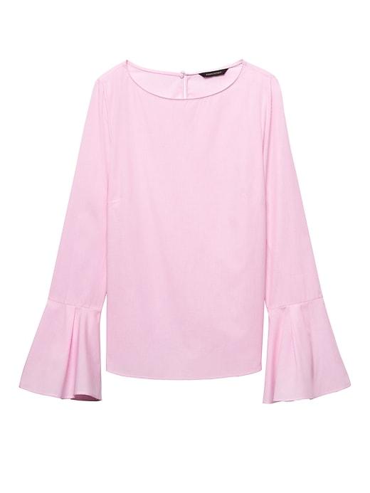 Banana Republic Womens Petite Stripe Bell-sleeve Top Pink Micro Stripe Size Xxs