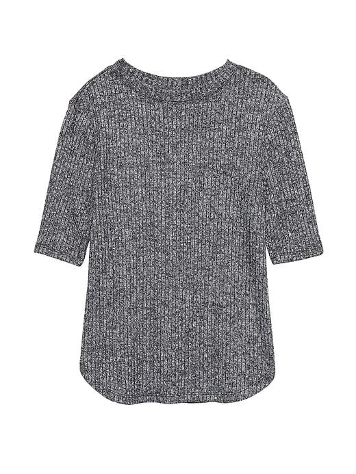 Banana Republic Womens Luxespun Ribbed Mock-neck T-shirt Heather Charcoal Gray Size Xs