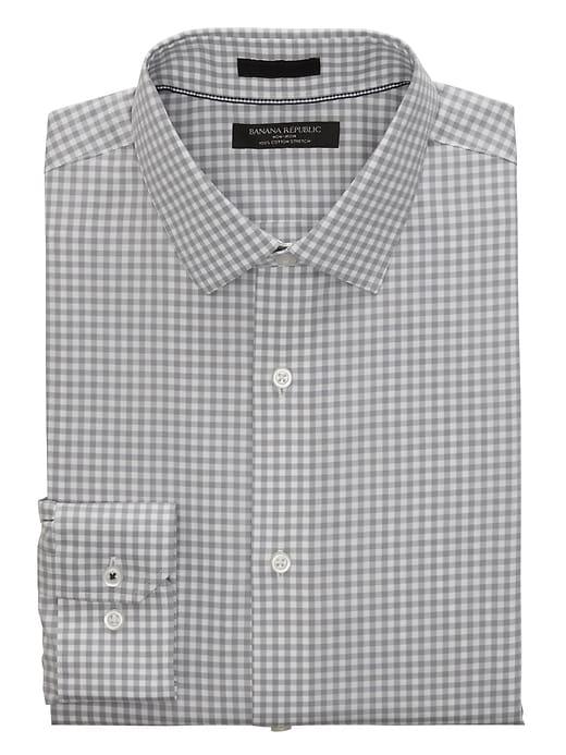 Banana Republic Mens Camden Standard-fit Non-iron Gingham Shirt Light Gray Size Xxs