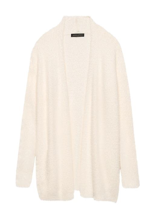 Banana Republic Womens Fuzzy Long Cardigan Sweater Ivory White Size Xxl