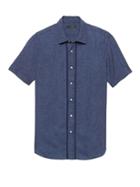 Banana Republic Mens Camden Standard-fit Stitch Detail Linen Shirt Navy Size L