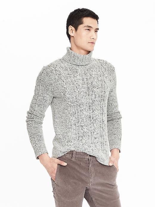 Banana Republic Mens Cable Turtleneck - Medium Gray Heather