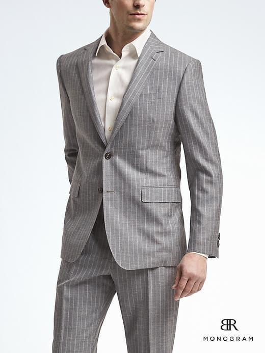 Banana Republic Standard Monogram Gray Stripe Wool Blend Suit Jacket - Gray