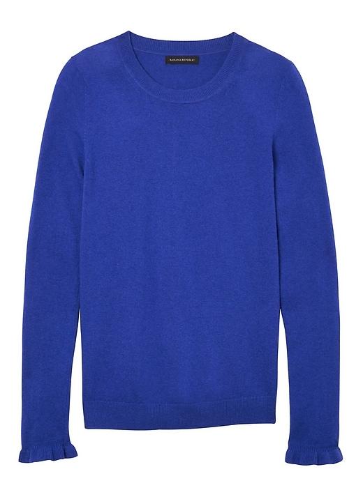 Banana Republic Womens Italian Superloft Ruffle Cuff Crew - Royal Blue