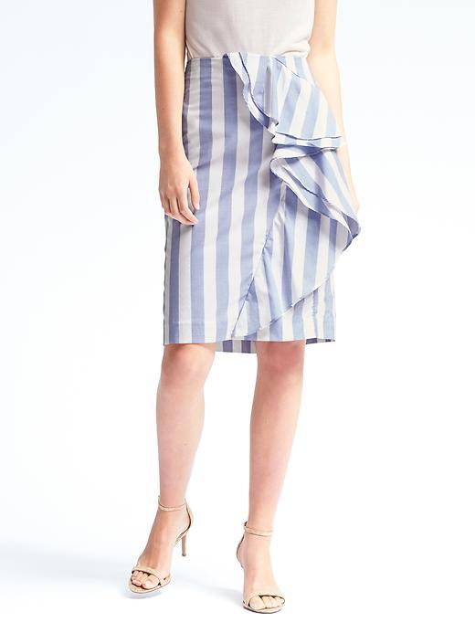 Banana Republic Womens Wide Stripe Poplin Ruffle Skirt - Light Blue Stripe