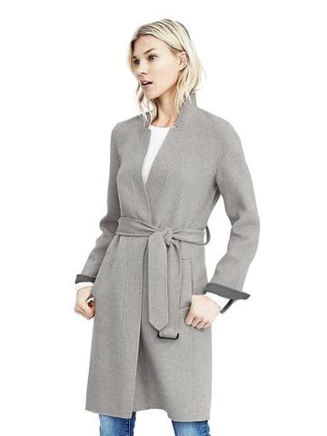 Banana Republic Double Face Belted Wrap Coat - Oatmeal Heather