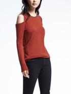 Banana Republic Womens Extra Fine Merino Wool Cold Shoulder Sweater - Deep Rust