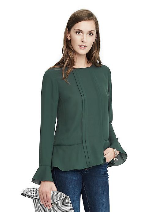 Banana Republic Womens Flounce Sleeve Blouse - Deep Hunter