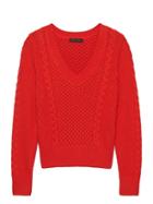 Banana Republic Womens Cable-knit Cropped V-neck Sweater Blood Orange Red Size Xxs