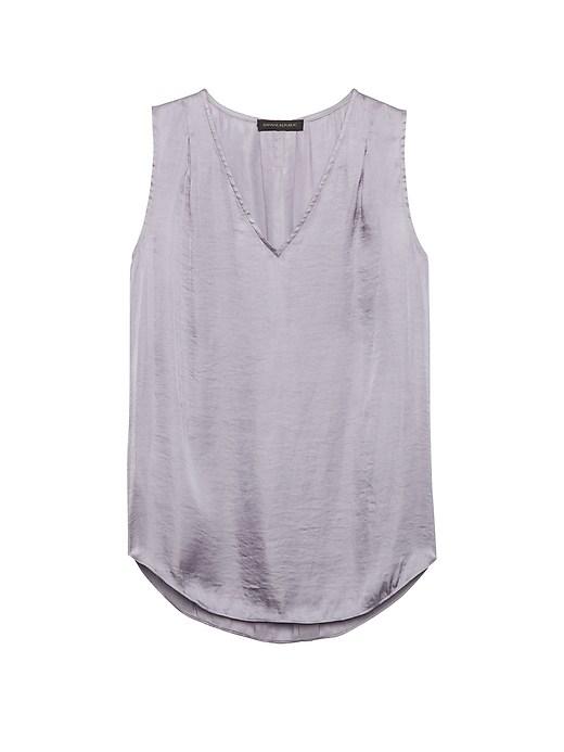 Banana Republic Womens Petite Soft Satin Pleated Drapey Tank Light Gray Size Xs