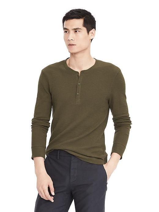 Banana Republic Mens Heritage Rib Henley - District Green