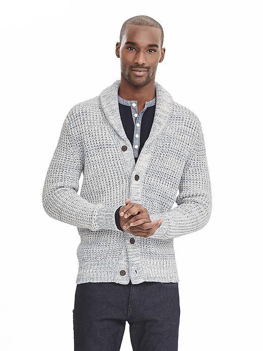 Banana Republic Womens Textured Shawl Collar Cardigan Size L Tall - White/blue