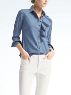 Banana Republic Riley Fit Ruffle Front Shirt - Denim Blue