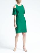 Banana Republic Womens Lasercut Crepe Cold Shoulder Dress - Cadmium Green