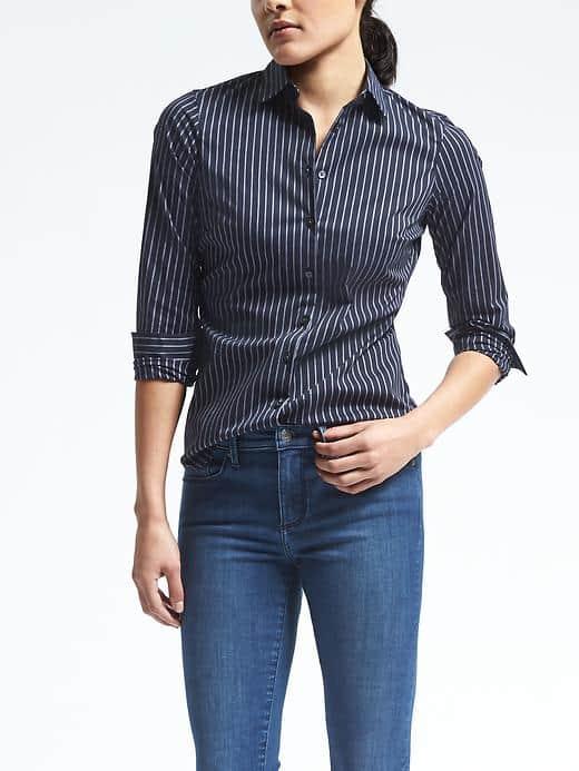 Banana Republic Womens Riley Fit Stretch Shirt - Navy