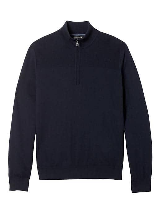 Banana Republic Mens Pima Cotton Cashmere Half Zip Texture Pullover - Navy