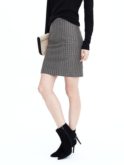 Banana Republic Womens Plaid Bistretch Pencil Skirt - Black