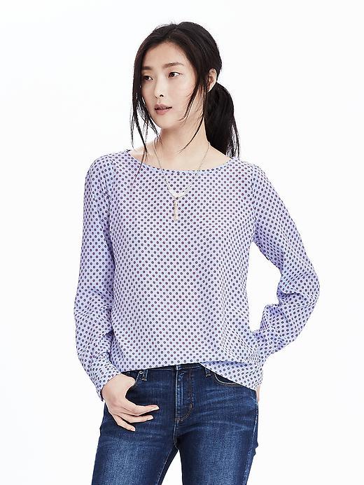 Banana Republic Womens Aubrey Fold Cuff Shirt Size Xl - Blue Print