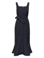 Banana Republic Womens Linen-blend Button-front Midi Dress Navy Size 0