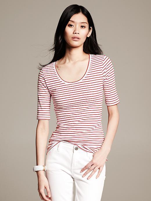 Banana Republic Striped Timeless Tee - Red Sunset