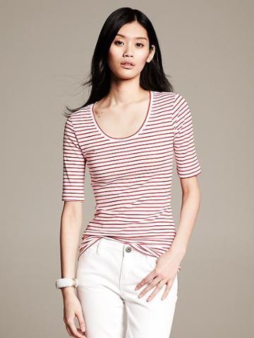 Banana Republic Striped Timeless Tee - Red Sunset