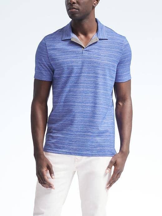 Banana Republic Mens Pique Marled Stripe Polo - Magic Blue