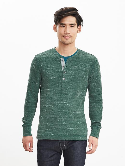 Banana Republic Mens Waffle Knit Neps 78 Henley Size L Tall - Bright Moss