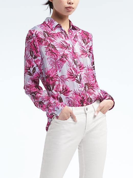 Banana Republic Easy Care Floral Dillon Fit Shirt - Cerulean Blue