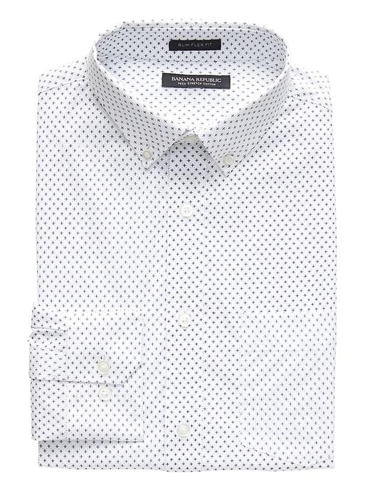 Banana Republic Mens New Slim-fit Tech-stretch Cotton Cross Print Shirt White Size S