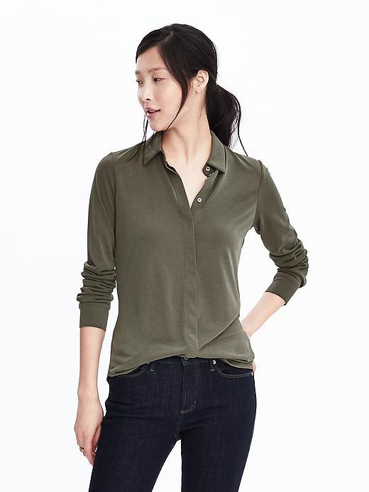 Banana Republic Womens Dillon Fit Long Sleeve Shirt - Kale