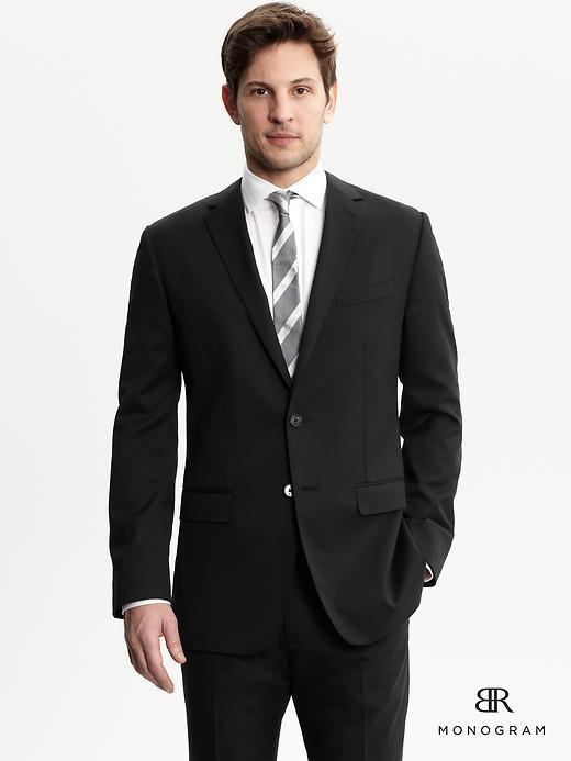 Banana Republic Monogram Tailored Wool Two Button Suit Blazer - Black