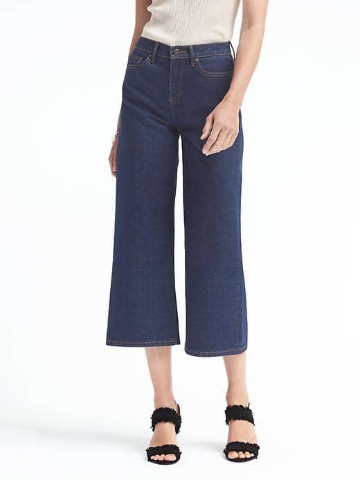 Banana Republic Womens Dark Wash High Rise Wide Leg Crop Jean - Indigo