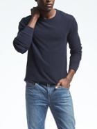 Banana Republic Mens Supima Cotton Blend Waffle Knit Crew Pullover - Navy