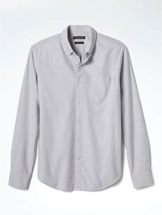 Banana Republic Mens Grant Fit Cotton Stretch Oxford Shirt - Light Gray