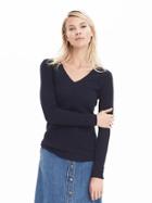 Banana Republic Womens Lace Stitch Vee Pullover Sweater Size L - Navy
