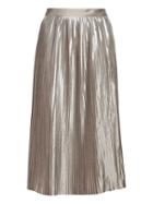 Banana Republic Womens Petite Metallic Pleated Midi Skirt Champagne Silver Size 14