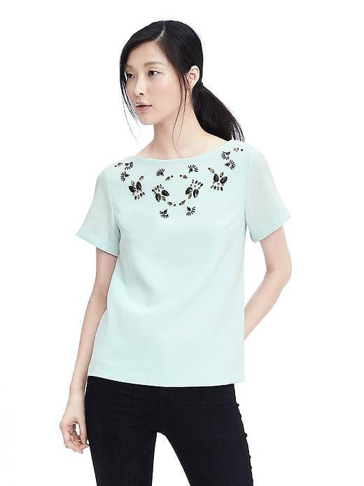 Banana Republic Womens Embellished Top - Tinted Blue