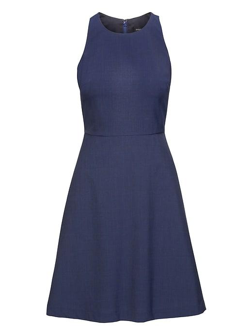 Banana Republic Womens Petite Plaid Machine-washable Italian Wool Fit-and-flare Dress Blue Micro Plaid Size 4