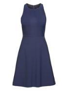 Banana Republic Womens Petite Plaid Machine-washable Italian Wool Fit-and-flare Dress Blue Micro Plaid Size 4