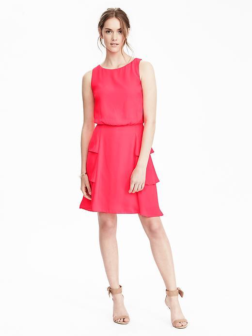 Banana Republic Womens Tiered Rufflel Skirt Dress Size 0 - Neon Coral Reef