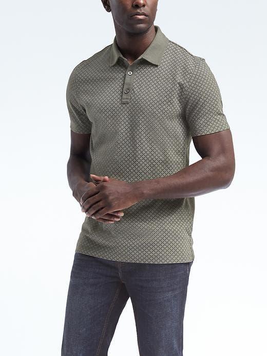 Banana Republic Mens Luxury Touch Print Polo - Olive