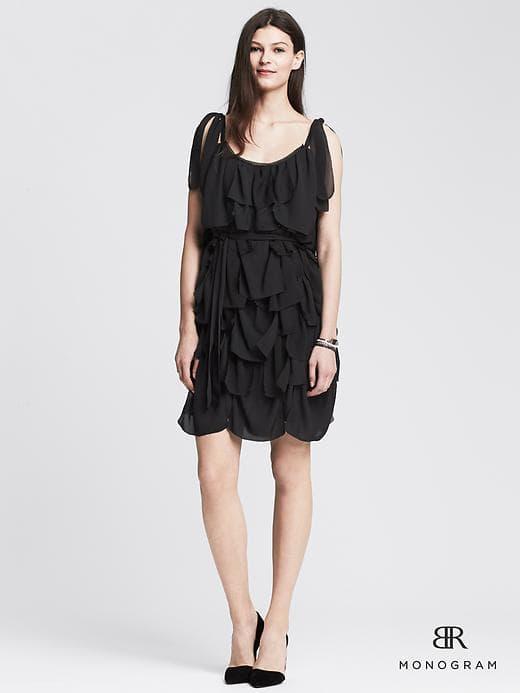 Banana Republic Womens Monogram Fringe Ruffle Dress - Black