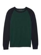 Banana Republic Mens Extra-fine Italian Merino Wool Raglan Sweater Sea Green Size Xl