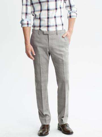 Banana Republic Tailored Fit Grey Plaid Wool Suit Trouser - Gray Plaid