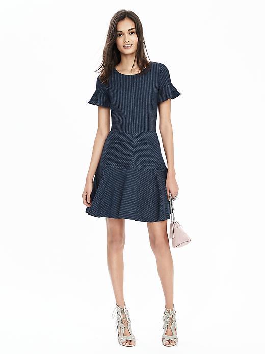 Banana Republic Womens Pinstripe Flutter Sleeve Dress Size 0 - Blue Stripe