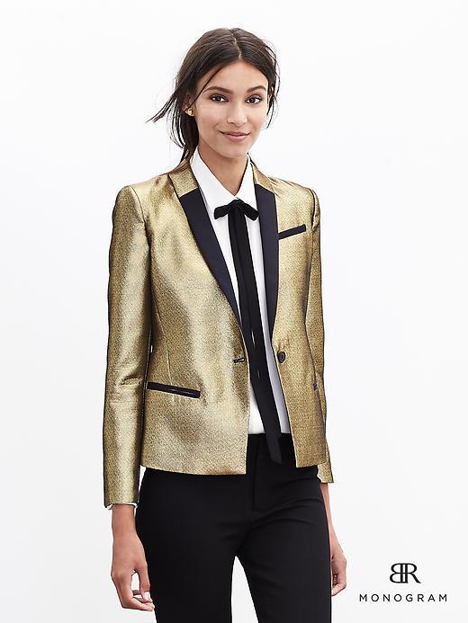 Banana Republic Womens Monogram Gold Blazer Size 0 - Gold
